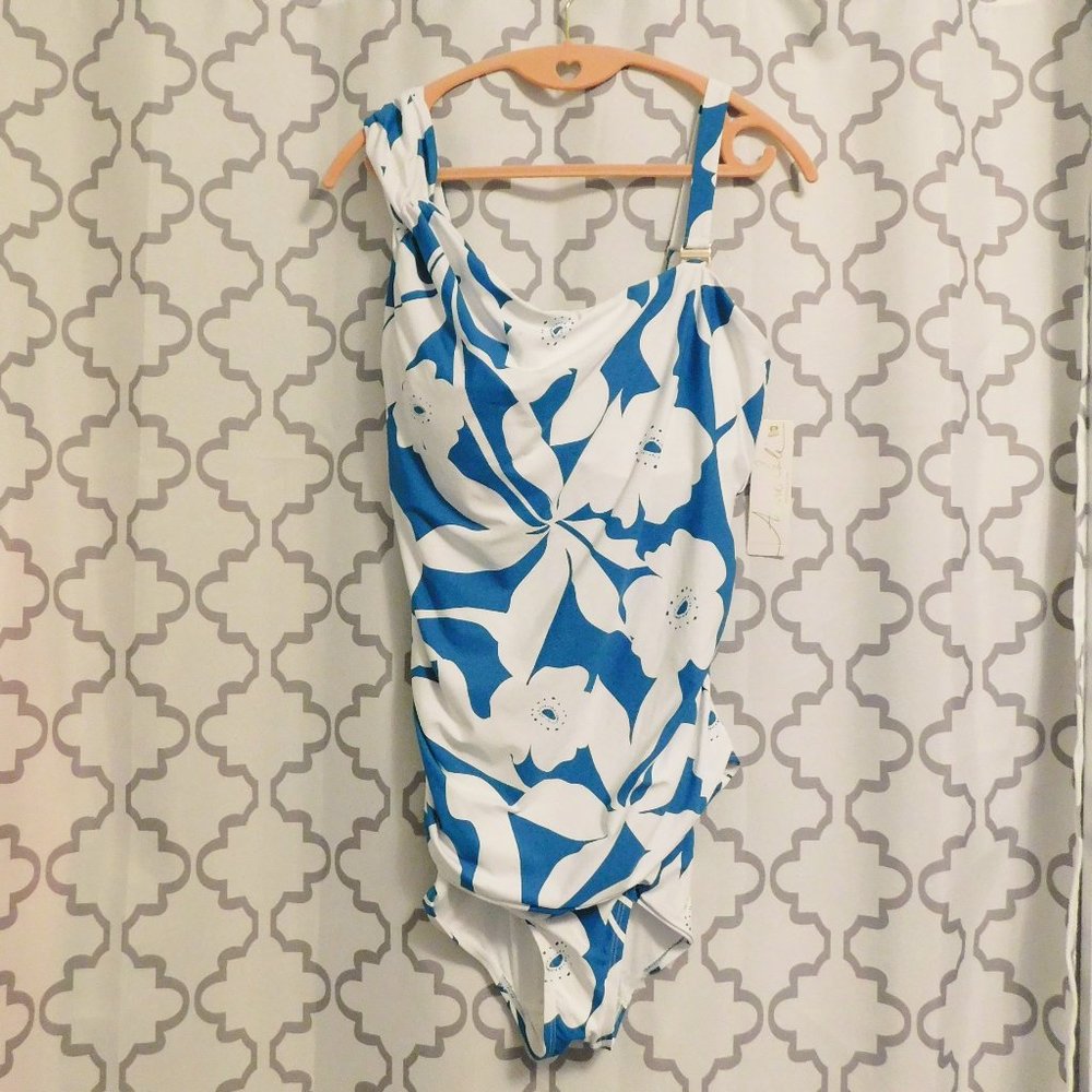 Anne Cole Turquoise & White Floral One Piece Swimsuit - NWT - 20W
